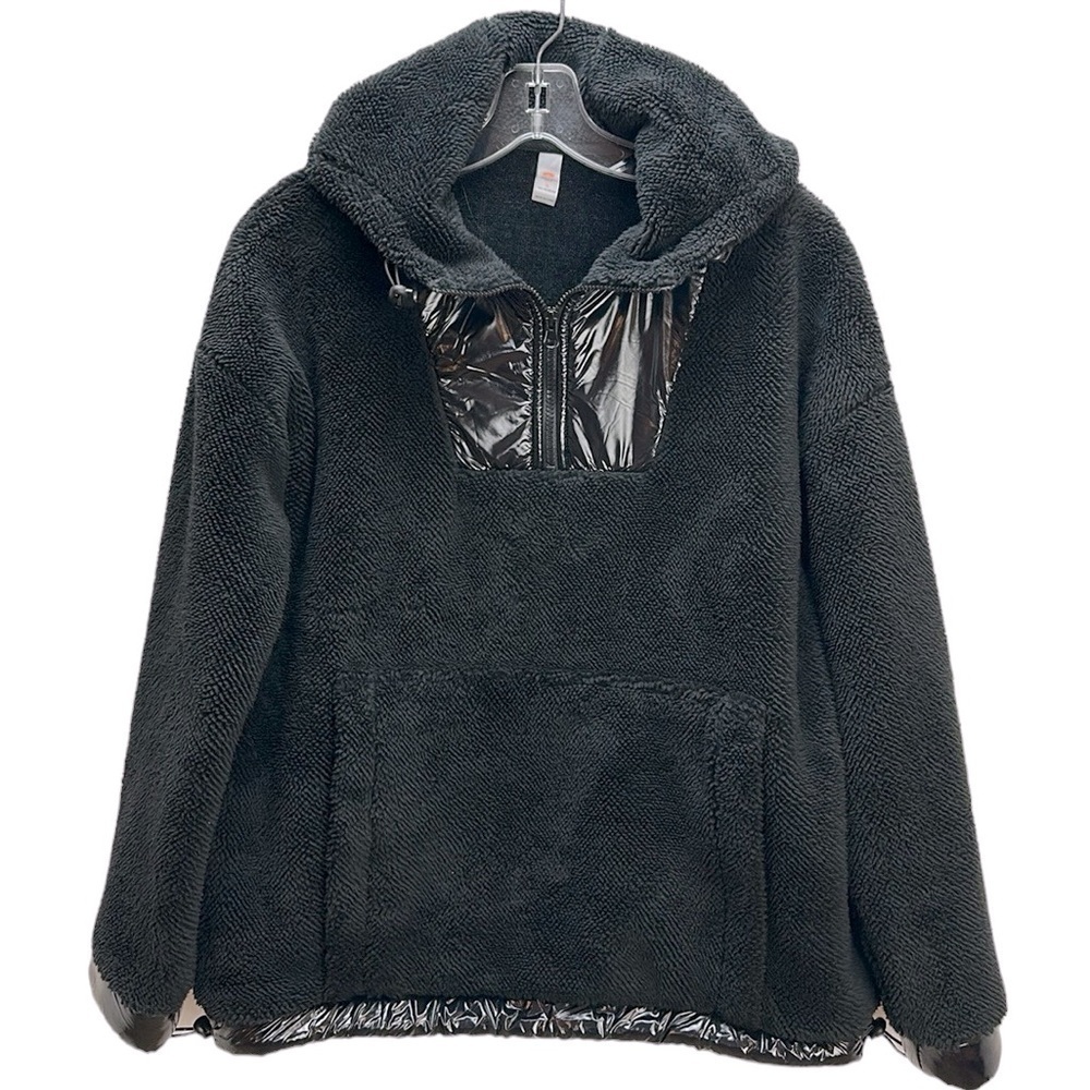 Mono B Black Plush Faux 1/2 Zip Pullover Sweatshirt Hoodie Small Soft Warm Comfy